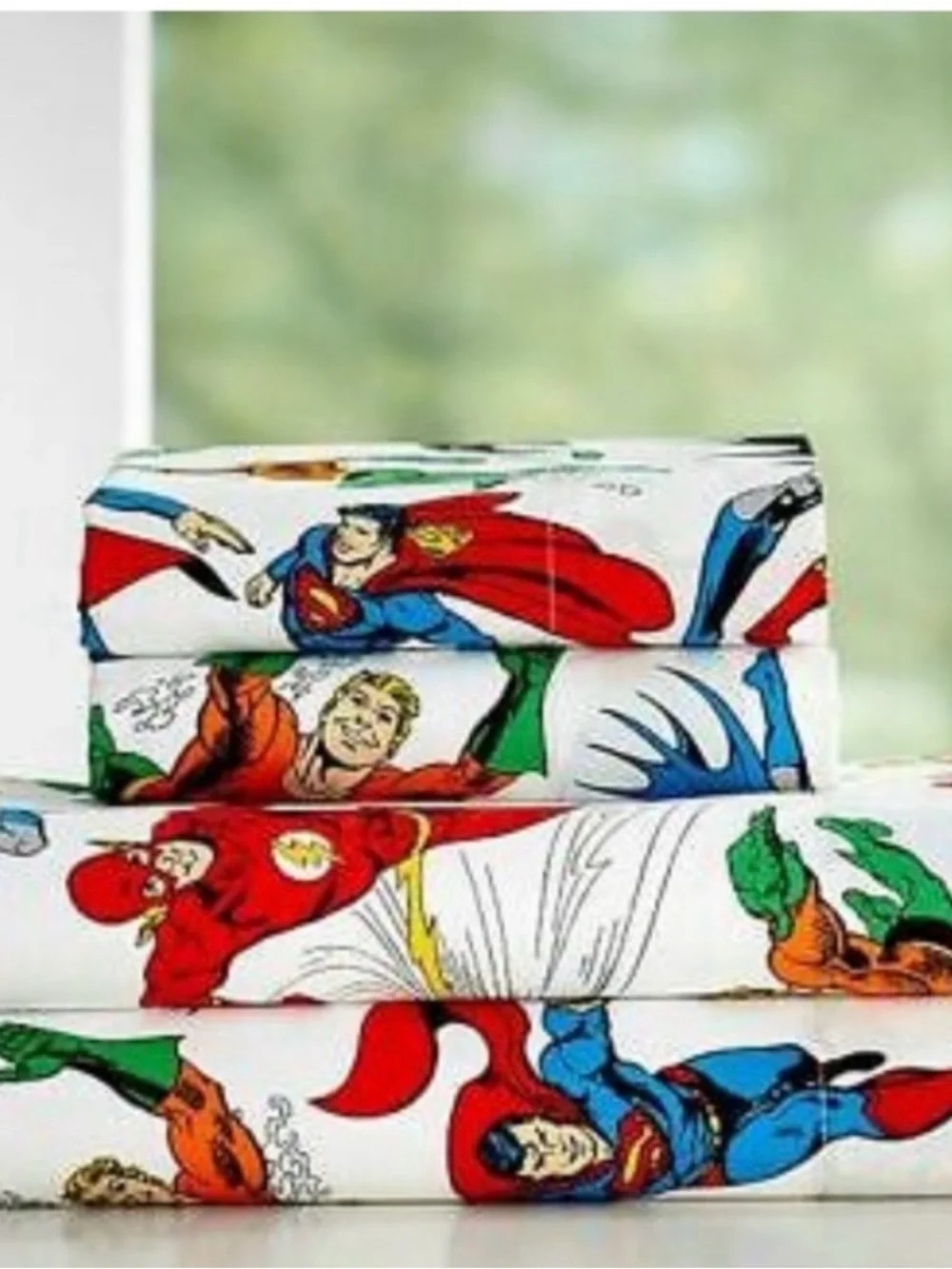 Pottery Barn Kids DC Comic Justice League FULL Flannel Sheets Glow in the Dark